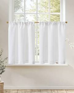 lot 16315 image: jinchan Linen Kitchen Curtains 36 Inch Rustic Tier Curtains Farmhouse Rod Pocket Cafe Small Window Drapes with Lined Flax Country Light Filtering for Bathroom Laundry Room RV 2 Panels White