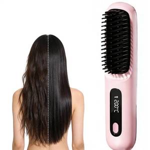 lot 16338 image: Cordless Hair brushfor Short Hair, Portable Straightener Brushs for Travel, with LCD Temperature Display��Fast Heating Cordless Mini Brushs Styling Tools