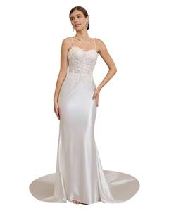 lot 16344 image: ZHEXUDAI Off Shoulder Strap Lace Wedding Dress Sleeveless �� Lightweight Bodycon Bridal Gown with Train for BeachSummerOutdoor Weddings XL White