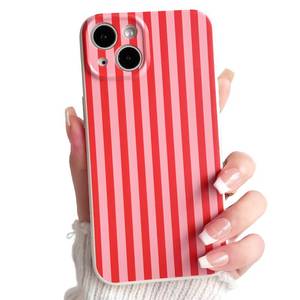 lot 16345 image: Lovmooful Compatible for iPhone 14 Plus Case Cute Color Striped with Aesthetics Design for Girls Women Soft TPU Shockproof More Protective Girly for iPhone 14 Plus Case-Red