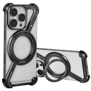 lot 16353 image: OATSBASF Minimalist Phone Case Compatible with iPhone 16 Pro Max 6.9, 360° Rotation Kickstand Aluminum Metal Frameless Design Bumper Z Case, Protective Shock Grade Shell, Black