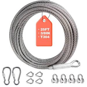 lot 16356 image: LAKNUAL 38 Stainless Steel Wire Rope, 304 Stainless Steel Cable with Loop, 12000 lbs Breaking Strength 25ft Wire Rope with Clips and Thimbles for Boat Lifts, Zipline, Aircraft, Winch, Decking