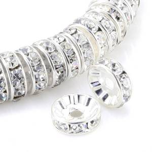 lot 16360 image: 100Pcs Rondelle Spacer Beads 8mm Silver Plated Czech Crystal Rhinestone for Jewelry Making Loose Beads for Bracelets��Silver��