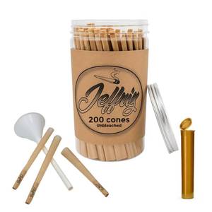 lot 16366 image: Pre Rolled Cones King Size Slim �� 200 Pack  Jeffriz  110mm Natural Unbleached Raw Paper Cones with Tips  Slow Burning  Cone Loader & Smell Proof Tube Included  Bulk Pre Roll Brown Rolling Papers