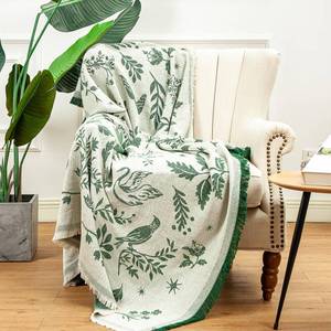 lot 16375 image: LALIFIT Boho Chic Decorative Throw Blanket Vintage Woodland Floral Bird Design with Tassels Soft Cotton Lightweight & Cozy for Home, Couch, Sofa, Farmhouse 50x60 Inches (Forest Green)