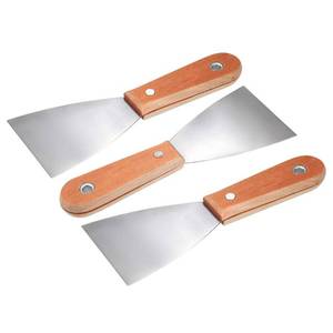 lot 16378 image: uxcell Putty Scraper 3 Cr-V Steel Stiff Putty Knives with Wood Handle for Taping Paint Wall Floor Tile 2pcs