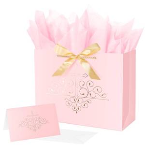 lot 16480 image: ysmile Baptism Gift Bag with Tissue Paper for Girl Pink Cross Gift Bag for Christenings First Communions Religious 12.6