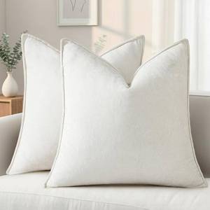 lot 16482 image: decorUhome Summer Couch Euro Sham Throw Pillow Covers 26x26 Set of 2, Decorative Soft Velvet Modern Cozy Chenille Pillow Cases with Elegant Design for Sofa Bed Living Room Home Decor, Cream White