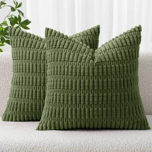 lot 16498 image: MIULEE Pack of 2 Spring Corduroy Decorative Throw Pillow Covers 18x18 Inch Soft Boho Striped Pillow Covers Modern Farmhouse Home Decor for Summer Sofa Living Room Couch Bed Moss Green