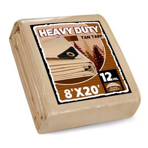 lot 17811 image: RAINDEWAY 8x20 Feet Heavy Duty Tarp,12 Mil Tan Waterproof Poly Tarp Cover,UV Resistant,Weatherproof,Durable,Multipurpose Tarps with Grommets and Reinforced Edges