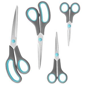 lot 18051 image: Asdirne Scissors Set of 4, Premium Stainless Steel Razor Blades, Ergonomic Semi-Soft Rubber Grip, Suitable for School, Office and Family Daily Use, 9.68.56.45.4, Blue&Gray