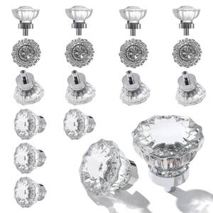 lot 18064 image: CEYMIO Glass Cabinet Knobs 16 Pack Crystal Vintage Knob for Kitchen Closet Dresser Cupboard Wardrobe, Clear Cabinets Hardwares Unique Decor Accessories with Screws Washers, Polished Chrome