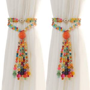 lot 18072 image: Magnetic Curtain Tiebacks, 2 Pack Colorful Agate Tassel Curtain Drapery Holdbacks, Boho Curtain Ties for Home Office Decorative