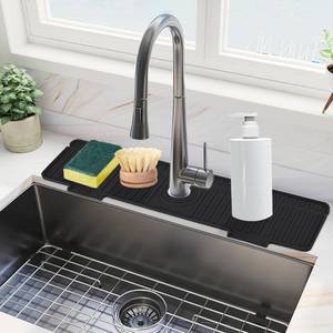 lot 18084 image: Kitchen Sink Splash Guard, 20 inch Silicone Faucet Guard & Draining Mat, 10° Large Slope Sink Faucet Mat Splash Guard, Bathroom Sink Organizer, Kitchen Sink Accessories Gadgets, 20 x 5.5, Black