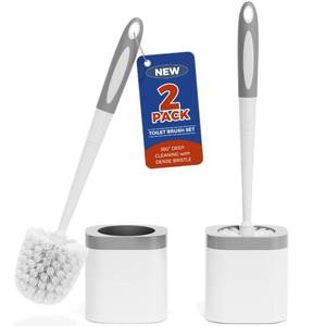 lot 18085 image: Holaloha Toilet Brush, 2 Pack Toilet Brush and Holder Set Bathroom Accessories, Toilet Bowl Brush and Holder for Bathroom, White