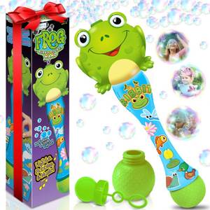 lot 18091 image: ArtCreativity Frog Bubble Wand - Bubble Toy with Bubbles Refill Solution, Stickers, Music & Lights - Kids Summer Outdoor Activity - Birthday Party Favors - Bubble Blower Machine
