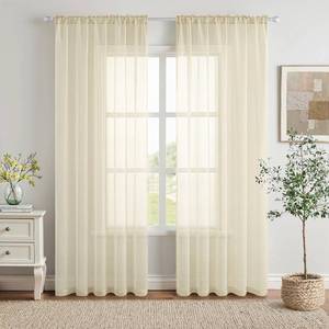 lot 18098 image: MIULEE 2 Panels Solid Color Light Cream Sheer Window Curtains Elegant Window Voile PanelsDrapesTreatment for Bedroom Living Room (54 X 72 Inches Light Cream)