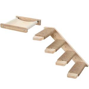 lot 19812 image: HOOBRO Cat Wall Shelf Set of 2, Wall Mounted 4-Level Cat Steps with Jute Scratching Steps, Hammock Wall Mounted, Holds up to 40 lb, Cat Wall Furniture, for Playing, Natural NL41CS03