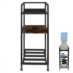 lot 19816 image: Water Dispenser Stand 5 Gallon Water Jug Holder 3-Tier 32 Metal with Wood Jug Holder for 1-5 Gallon Water BottlesCrocks and Plants Floor Stand (1 Wood 2 Metal)