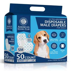 lot 19821 image: American Kennel Club Male Dog Wrap, Disposable Diapers with Wetness Indicator, Small, 50 Count