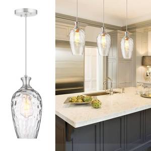 lot 19834 image: SADUENFR Glass Pendant Lights Kitchen Island, 1-Light Brushed Nickel Pendant Light Fixtures with Hand-Blown Clear Glass, Modern Farmhouse Hanging Light for Kitchen Sink Dining Room Bedroom, E26