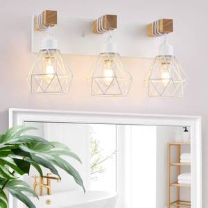lot 19844 image: White Bathroom Vanity Light Fixtures, 3-Light Wood Bathroom Light Fixtures Over Mirror, Rustic Sconces Wall Lighting with Elegant Metal Lampshade for Living Room, Bedroom, Hallway