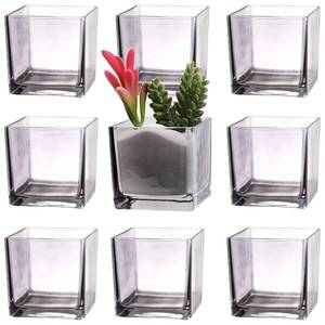 lot 19845 image: MARTAGE Square Vases Set of 6, 5 x 5 x 5 Square Glass Vases for Flowers, Black Flower Vase for Centerpieces, Small Bubble Vase for Wedding, Party, Home, Office, Parties, Events