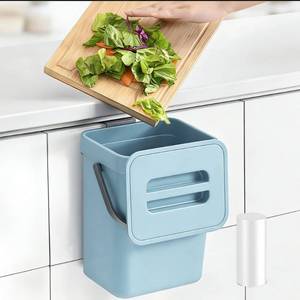 lot 19856 image: MONGTINGLU 1.3 Gallon Small Trash Can with Lid - Countertop Food Waste Bin, Kitchen Hanging Trash Can for Cabinet DoorUnder Sink, Small Garbage Can for Desk, 5L(Subtle Blue)