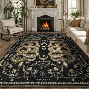 lot 19868 image: DCX Washable 6x9 Snake Rug, Black Gothic Rug for Living Room, Soft Low Pile Carpet, Kid & Pet Friendly with Rubber Back Non Slip, Stain Resistant Rug for Bedroom Dining Room Office