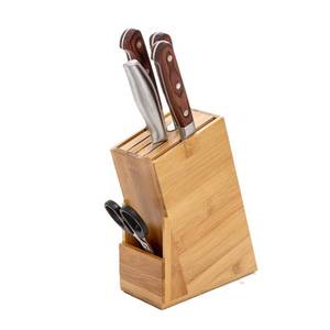 lot 19880 image: Wood Knife Block, Kitchen Knife Holder Countertop 6 Slots Knife Block with Scissors Slot Kitchen Knife Set for Knife, Scissor, Sharpenner Knife Organizer