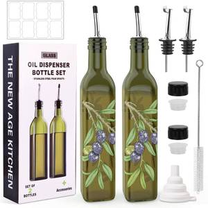 lot 19894 image: COOLMI Oil and Vinegar Dispenser Set - 17oz500ML Premium Glass Olive Oil Dispenser Bottles for Kitchen, Oil Dispenser for Kitchen (Olive)