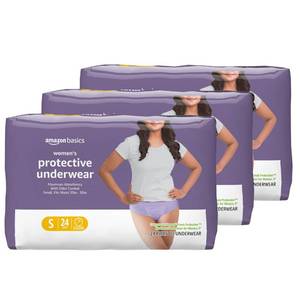 lot 19903 image: Amazon Basics Incontinence Underwear for Women, Disposable, Postpartum, Maximum Absorbency, Bladder Leak Protection, Odor Control, Comfortable Fit, Small, Lavender, 72 Count (3 Packs of 24)