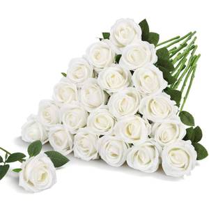 lot 19907 image: Roberly 20 Pcs Artificial White Roses Flowers, Valentines Decorations Lifelike Silk Velvet Fake Roses with Stems for Wedding Engagement Party DIY Bouquets Arrangements Romantic Home Decor Gifts