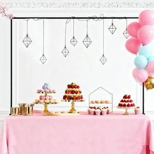 lot 19911 image: Over The Table Rod Stand with Clamps, Adjustable 30-100 Length 14-43 Tall, Black Table Arch Frame Hanging Decor Rod, Party Wedding Anniversary Christmas Decoration