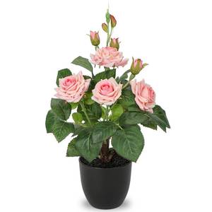 lot 19912 image: Hollyone Artificial Plants & Flowers in Vase Pink Roses Artificial Flowers Potted Plant Faux Silk Flower with Pot Fake Rose Flower Arrangement Home Decor Office Bathroom Shelf Desk Decoration 15 Inch