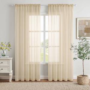 lot 20065 image: MIULEE 2 Panels Solid Color Sheer Window Curtains Elegant Window Voile PanelsDrapesTreatment for Bedroom Living Room (54X84 Inches Cream)