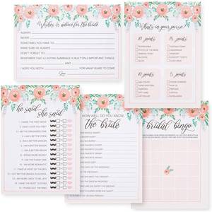 lot 20077 image: Juvale Bridal Shower Games Set - 5x7-Inch Floral Cardstock, 5 Games, 250 Cards for Bridal Shower Party Favors, Wedding Advice Cards & Engagement Party Entertainment