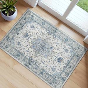 lot 20082 image: RELEANY Area Rugs 2x3 Kitchen Rugs Entry Rug Small Rugs for Entryway Kitchen Bathroom Door Mat Indoor Entrance,Washable Non Slip, Light Blue Navy Beige Gray White