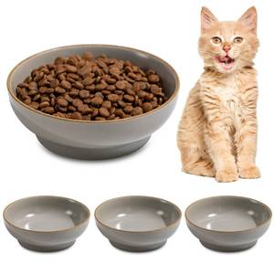 lot 20102 image: Cat Bowl Set of 3, Non Slip Dish Pet Cat Food Bowls, Shallow Water Bowl Cat Feeding Wide Bowls to Stress Relief of Whisker Fatigue, Pet Bowl for Dogs Rabbits Puppy Birds(Safe Food-Grade Ceramic) Gray