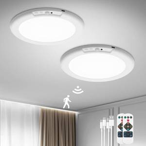 lot 20103 image: Bojim Rechargeable Ceiling Lights with Remote Wireless Battery Operated Motion Sensor Waterproof Shower Lighting, 3CCT & Dimmable Stick On Closet Overhead for Pantry Porch Renter Friendly 2 Pack
