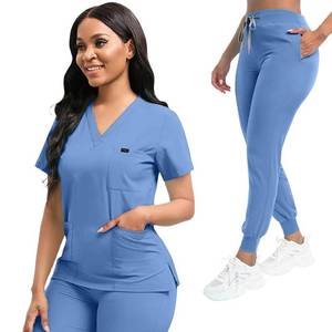lot 20121 image: YEZEX Scrubs for Women Set, Womens V-Neck Top & Jogger Scrub Pants, Nursing Uniform Scrubs Set with 8 Pockets, for Nurse Esthetician Workwear (Ceil Blue) (Large)