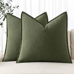 lot 20126 image: MIULEE Decorative Linen Euro Sham Pillow Covers 26x26 Dark Olive Green Boho Farmhouse Neutral Spring Couch Throw Pillows for Bed Pack of 2 Accent Modern Pillowcase Sofa Livingroom Home Decor