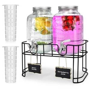 lot 1520 image: 1 Gallon Glass Drink Dispensers For Parties 2PACK.Beverage Dispenser,Glass Drink Dispenser With Stand And Stainless Steel Spigot 100% Leakproof.Lemonade Dispenser With Ice Cylinder.Laundry Detergent