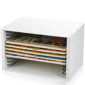 lot 1523 image: Sintuff Wooden Puzzle Organizer Rack, 12-Slot Jigsaw Puzzle Holder for Standard Size Puzzles up to 11.7, Layered Storage Shelf for Craft Collection Lovers Accessories(Standard Size,White)