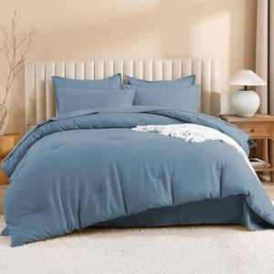 lot 1528 image: Litanika Twin XL Comforter Set Dusty Blue - 5 Pieces Twin Extra Long Bed in a Bag for College Dorm, All Season Bedding Set for Girls and Boys, Soft Bed Set with Comforter, Sheets, Pillowcase & Sham