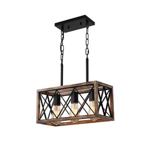 lot 1543 image: KEESFU Farmhouse Kitchen Island Lighting, 3 Lights Pendant Lighting Fixtures, Adjustable Height, Industrial Dining Room Light for Living Room Foyer Dining Table Over Sink. (Wood Grain Color)