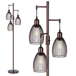 lot 2344 image: Torondo Dimmable Floor Lamp, Industrial Floor Lamps for Living Room, Brown Tree Lamp Standing Lamp Tall Lamps with 3 Elegant Teardrop Cage Head & 800 Lumens LED Bulbs for Living Room Bedroom Office