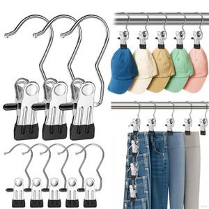 lot 2356 image: Myfolrena Hanger Clips for Hanging Heavy Duty Clothes Hooks Clips 18pc Clothes Pins for Closet,Clips with Hooks Metal Laudry Hooks for Pants,Boot,Hat,Leggings,Jeans,Shoes