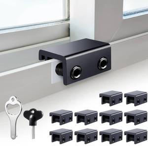 lot 2371 image: Sliding Window Locks (10 Sets), Security Window Locks with Keys, Adjustable Aluminum Sliding Window Stops, Easy Installation Without Drilling, for Vertical and Horizontal Sliding Windows (Black)