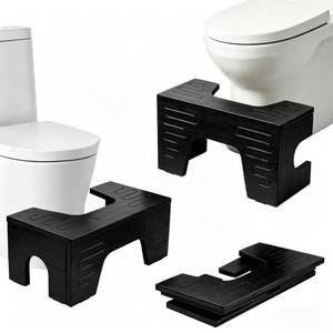 lot 3937 image: Bambition Folding Toilet Stool Squat, 7 & 9 Adjustable Heights, Bamboo Potty Stool for Adults and Kids, Anti-Slip Squatting Foot Stool for Bathroom, Black